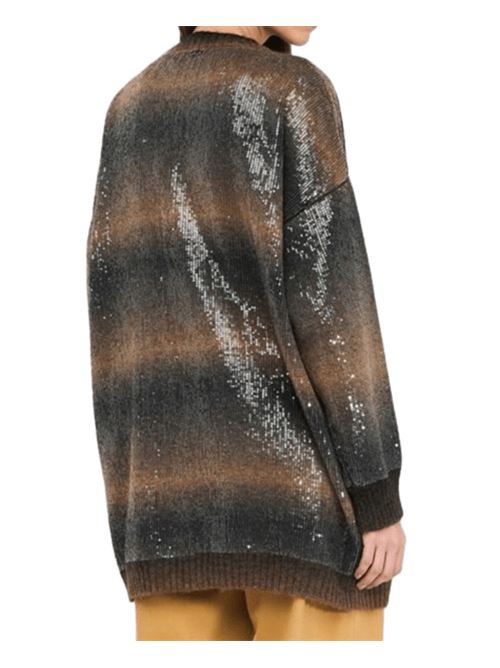 Cardigan lungo da donna con paillettes all-over sullo sfondo sfumato nei toni di marrone. LIU JO | MF5248-MA14RS9472